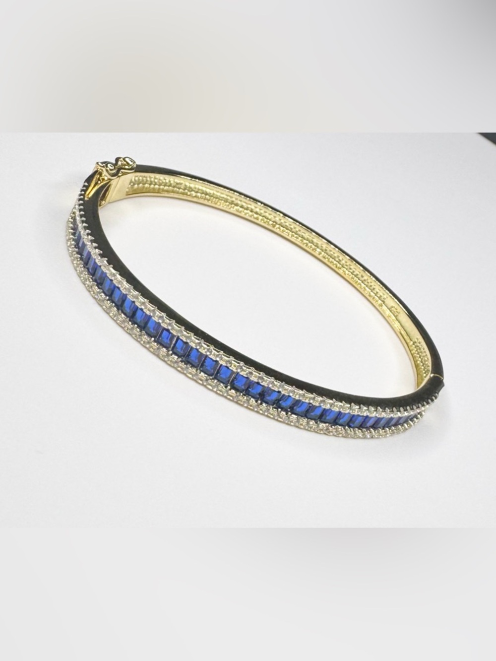 SOLD Blue Sapphire and Simulated Stone Bangle Bracelet